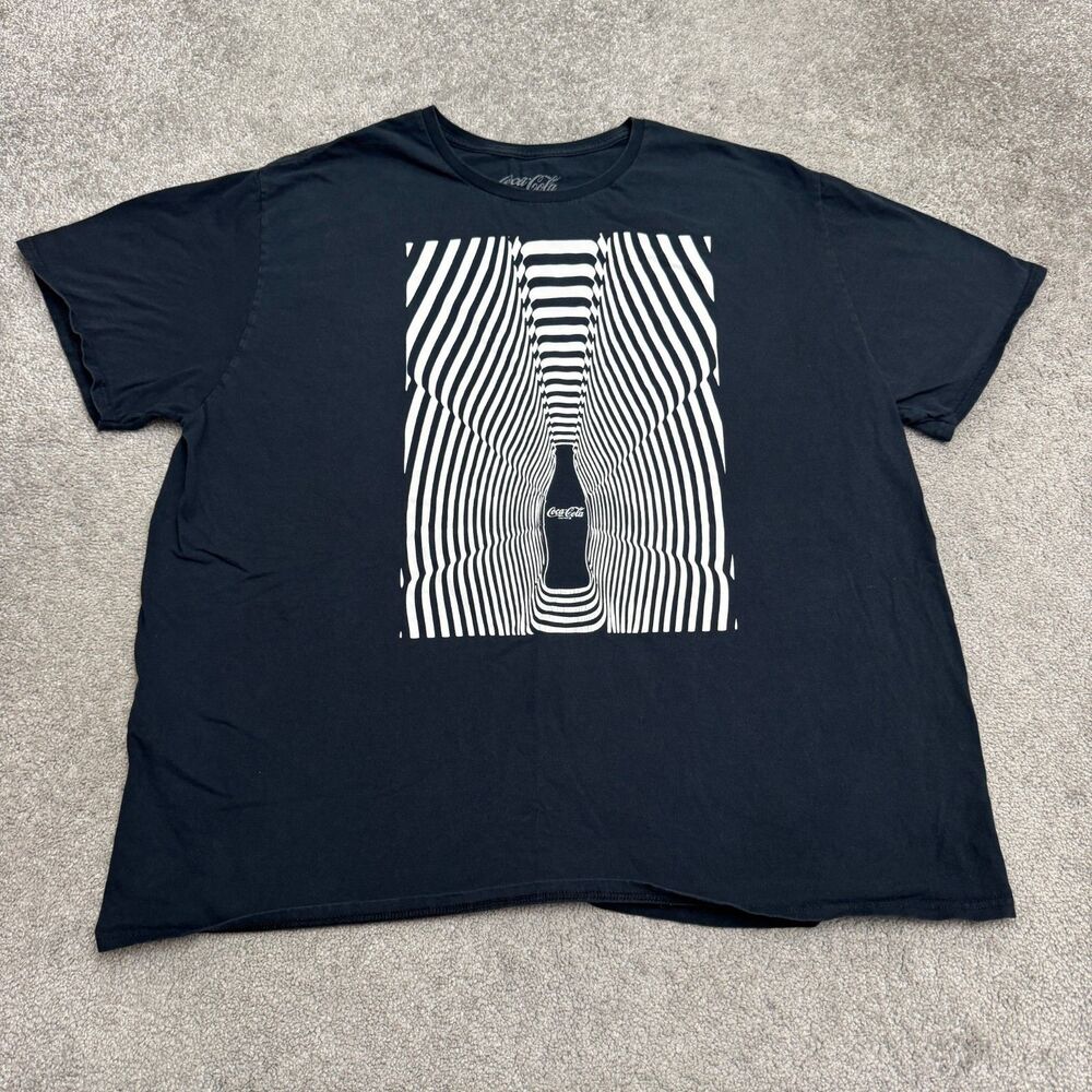 Coca-Cola Cotton Graphic T-Shirt Mens 3XL Black Optical Illusion Crew Neck Tee